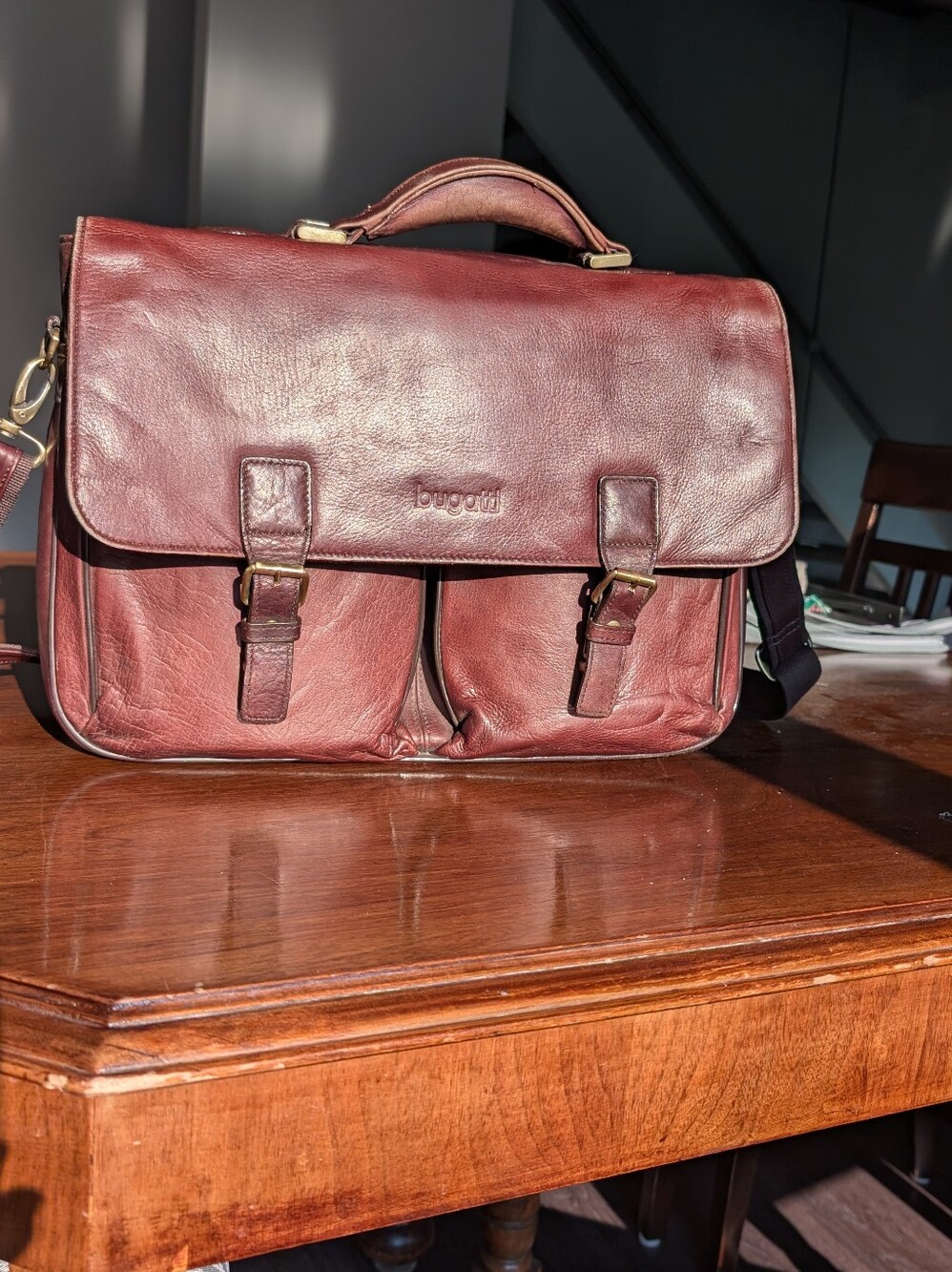 Bugatti Leather Laptop case in Burgundy Brown